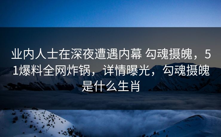 业内人士在深夜遭遇内幕 勾魂摄魄，51爆料全网炸锅，详情曝光，勾魂摄魄是什么生肖